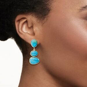 Ross Simons Turquoise Drop Earrings 18kt Gold over Sterling